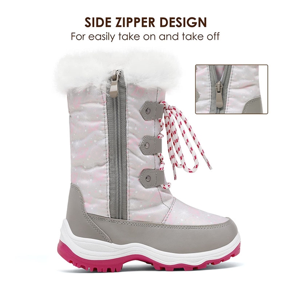 Kids Winter Snow Boots - GREY PINK - 3